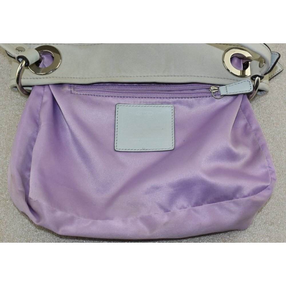 Coach Womens Ashley Signature Op Art Hippie Purse Silver Cream Shoulder Handbag - Picture 13 of 14